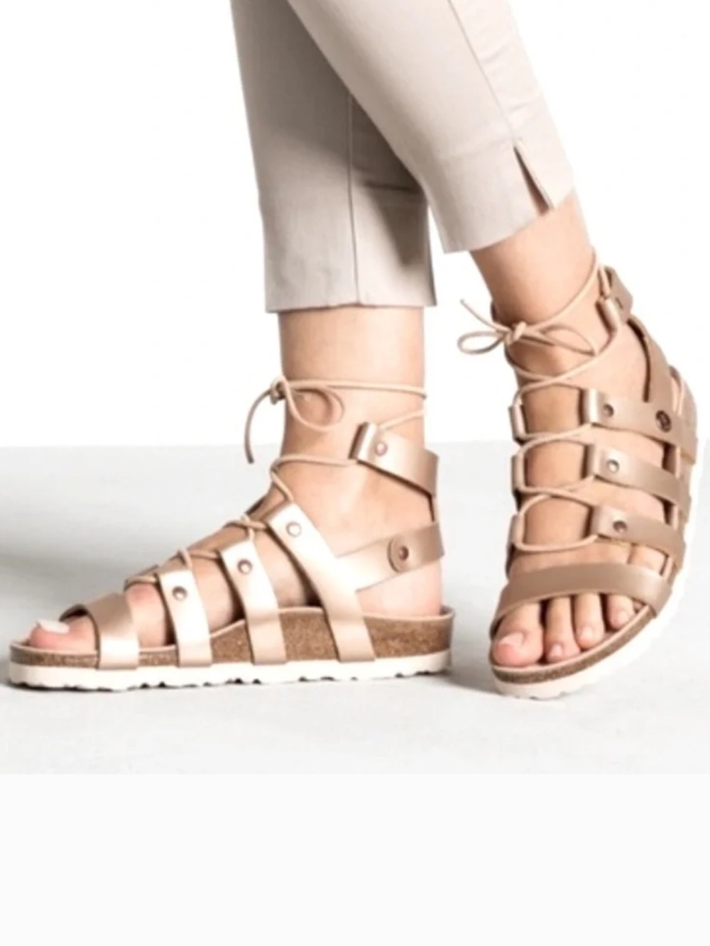 Birkenstock Papillio Women Cleo Gladiator Sandals Metallic Gold